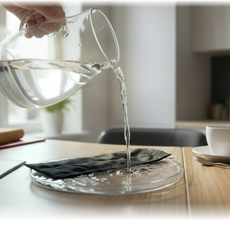 aktywacja wkładki frio zimną wodą na spodku wypełnionym wodą