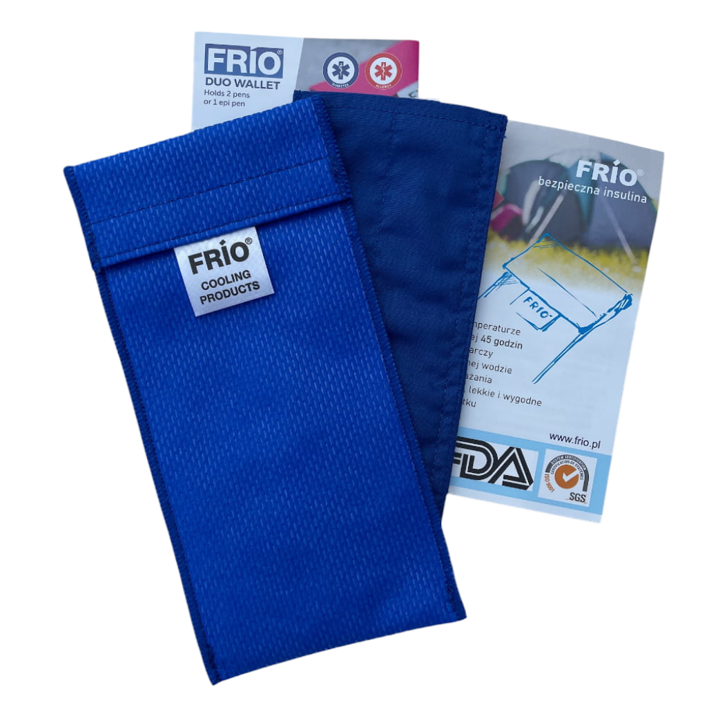 etui frio w kolorze niebieskim z ulotkami
